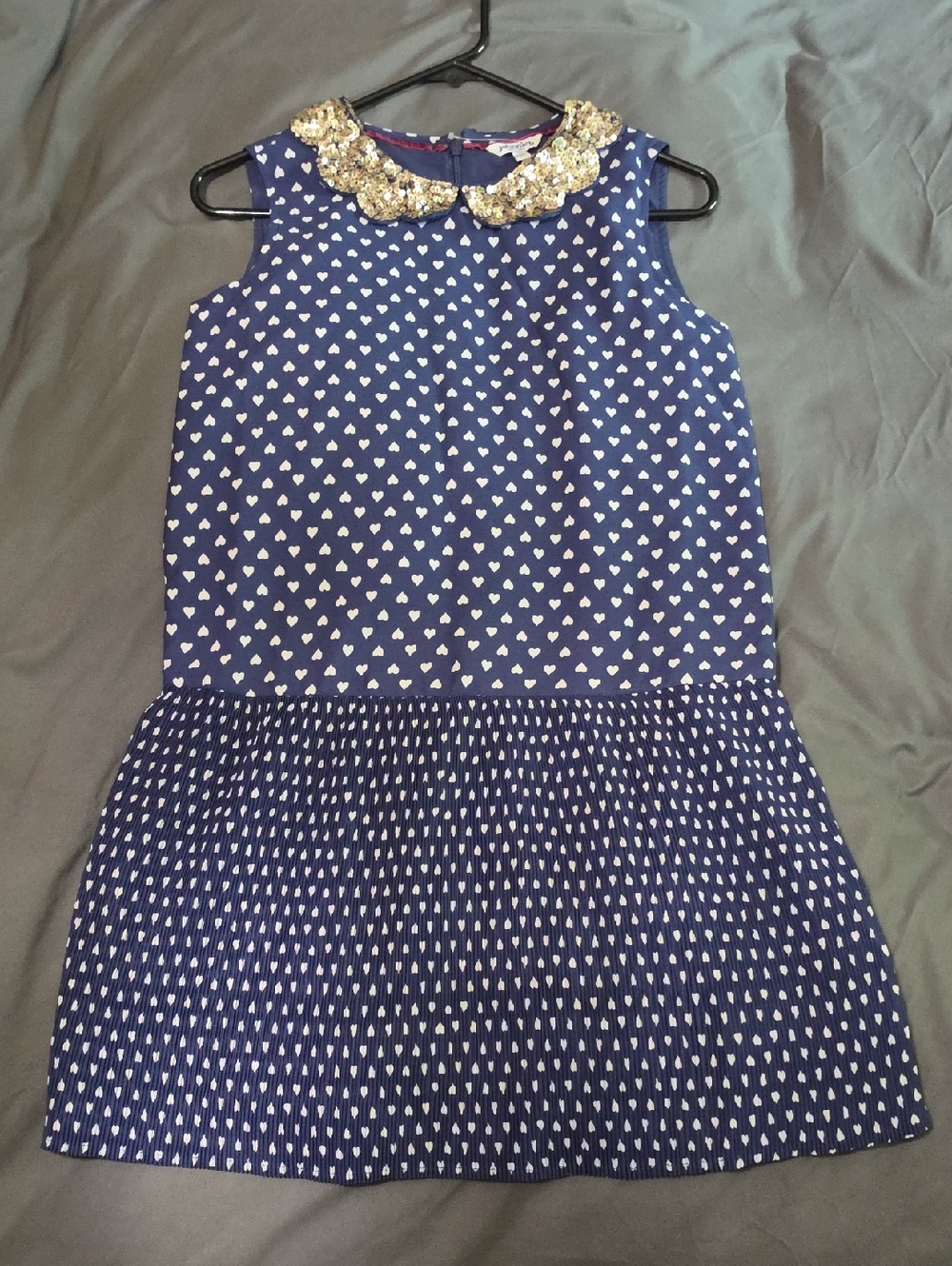 Johnnie b Girls Navy Heart Print Dress with Sequin Collar